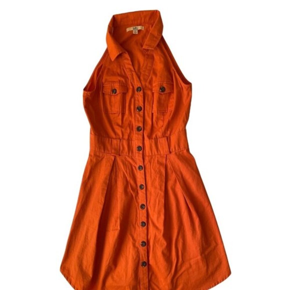 Urban Outfitters Orange Halter Button Down Mini Dress with Pockets Size M